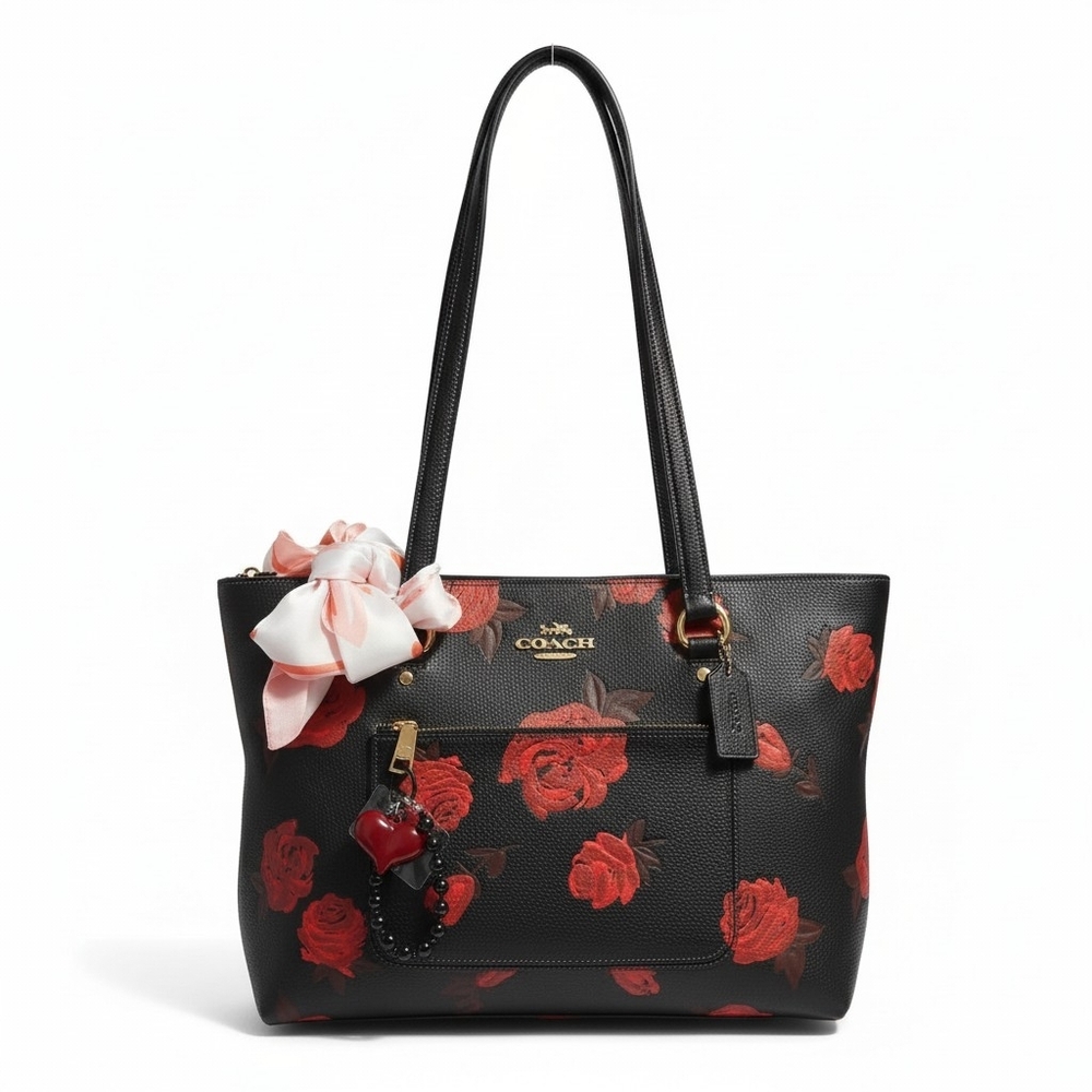 Coach Black and Red Floral Tote